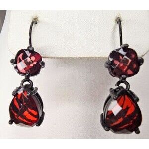 Black Metal Dangle Earrings Pink Red Glass Stones